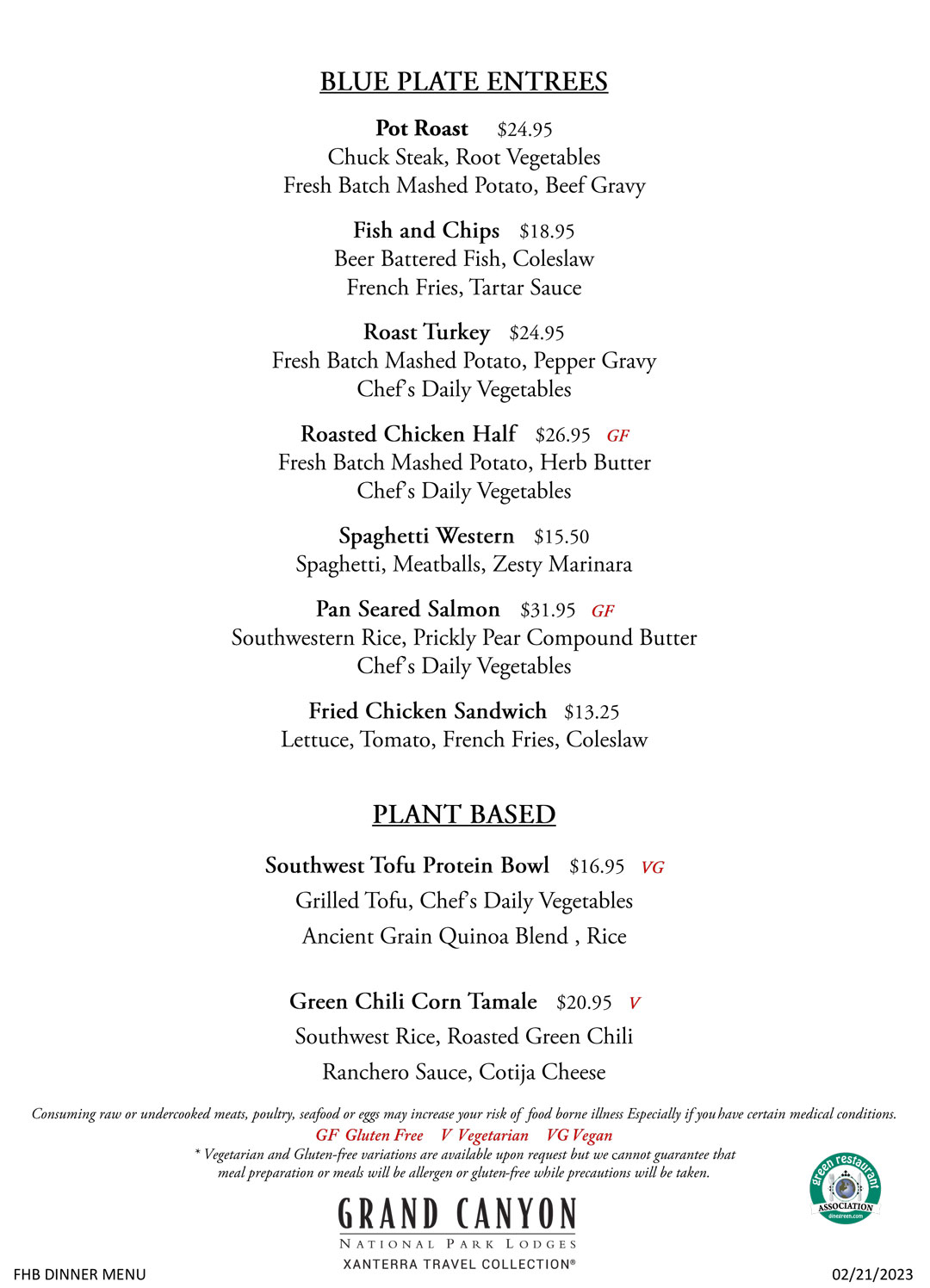 Fred Harvey Burger Menu