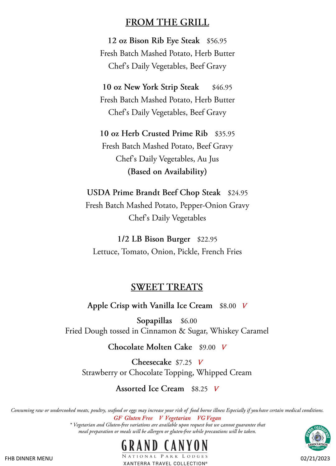 Fred Harvey Burger Menu