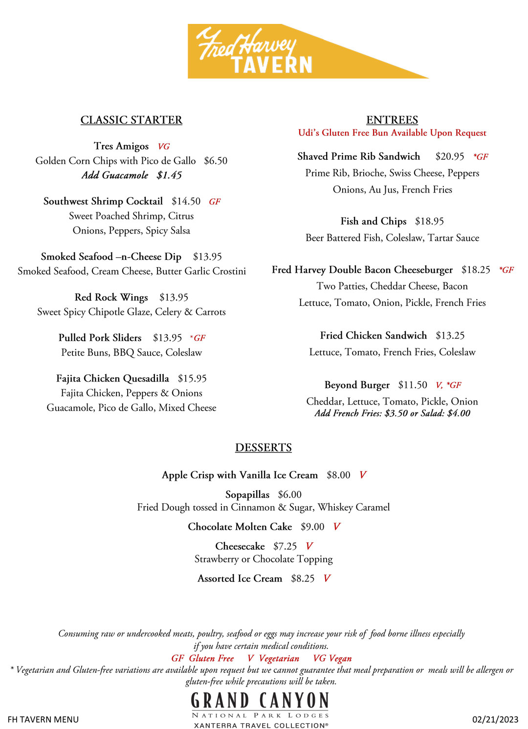 Fred Harvey Tavern Food