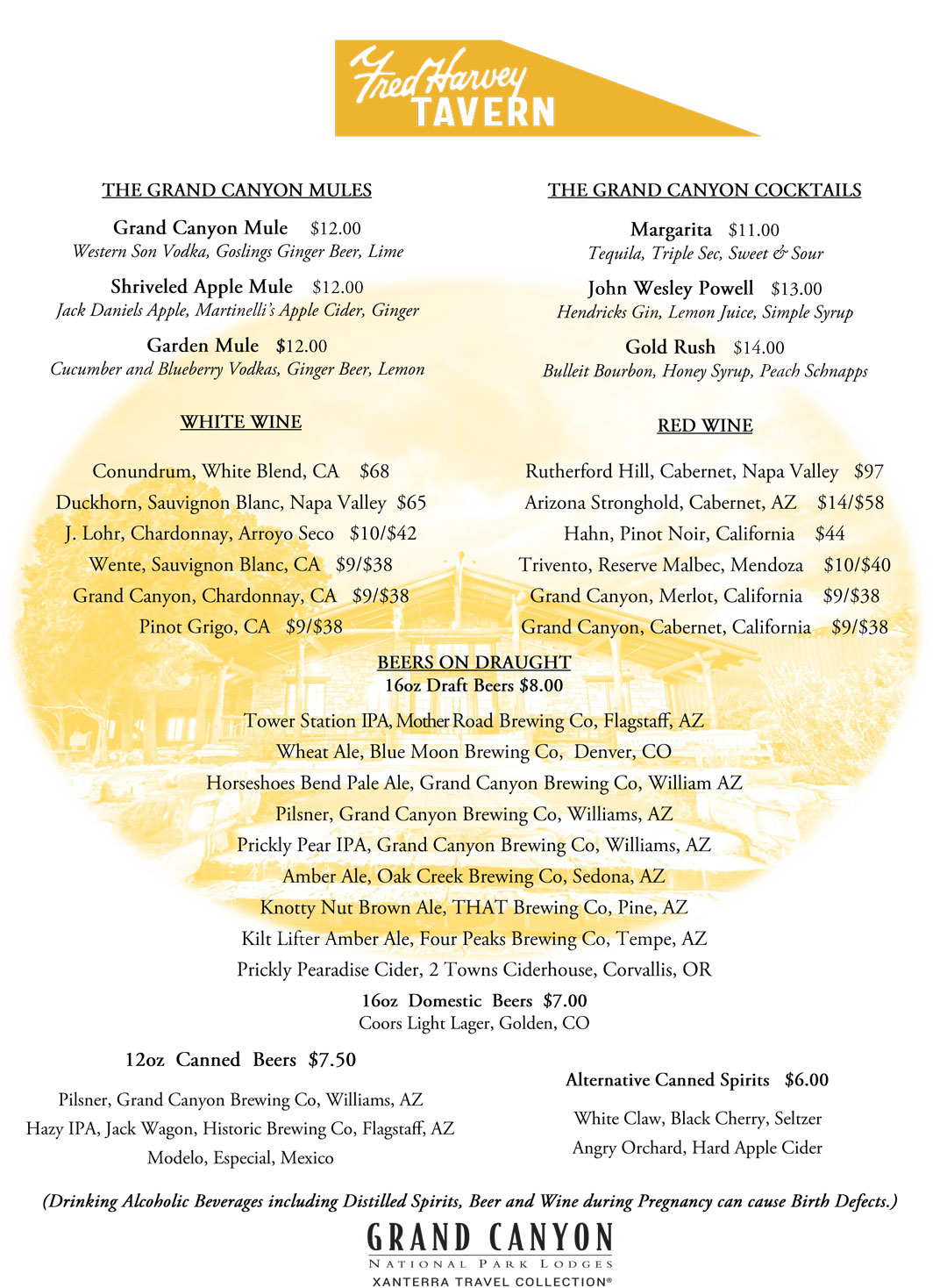 Fred Harvey Tavern Menu