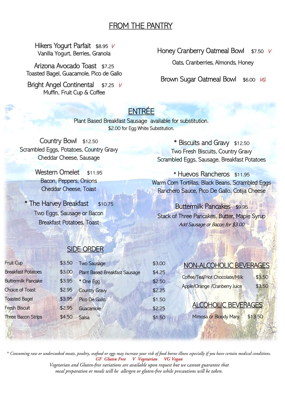 Harvey House Café Breakfast Menu