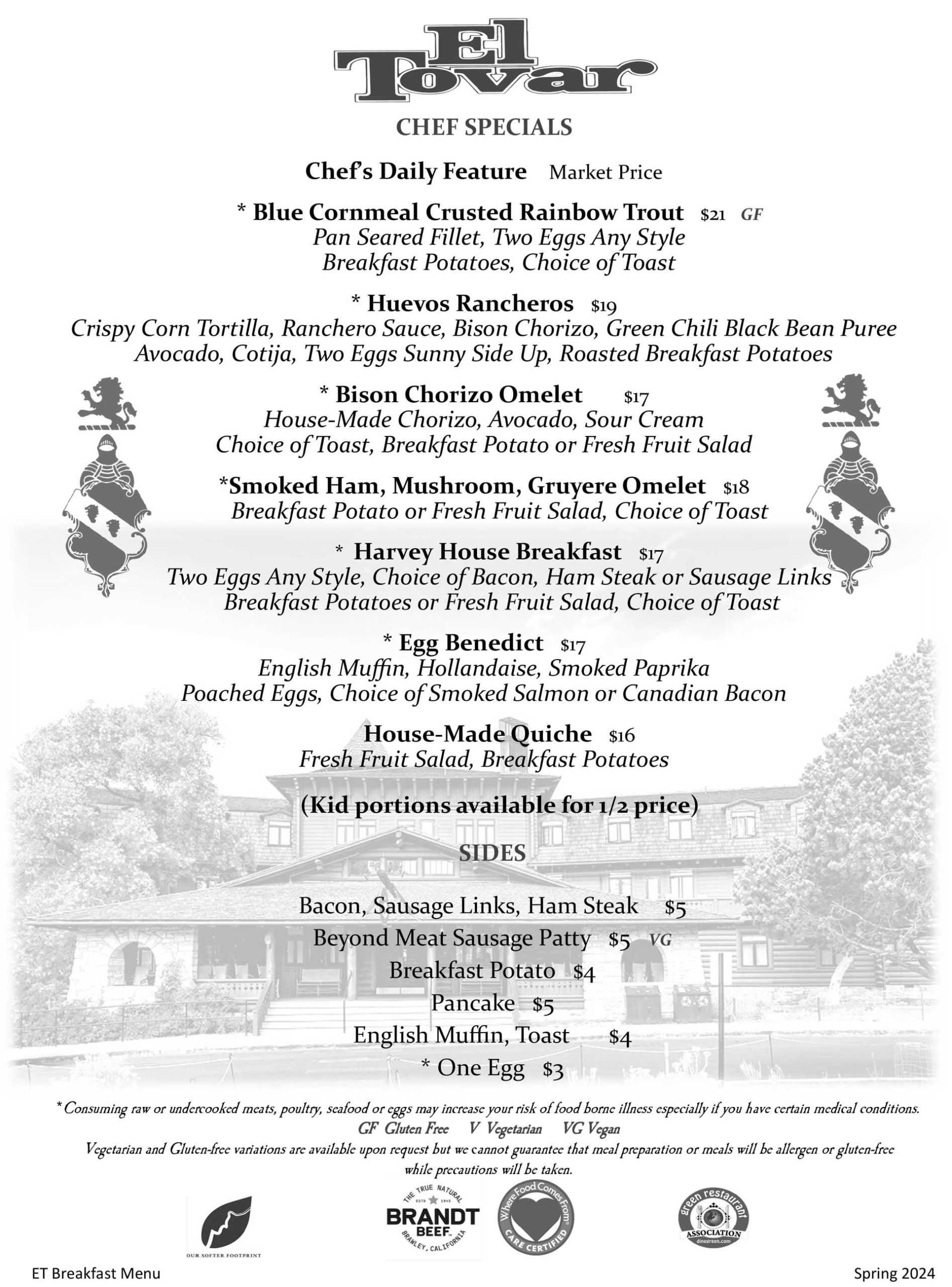El Tovar Dining Room Menus