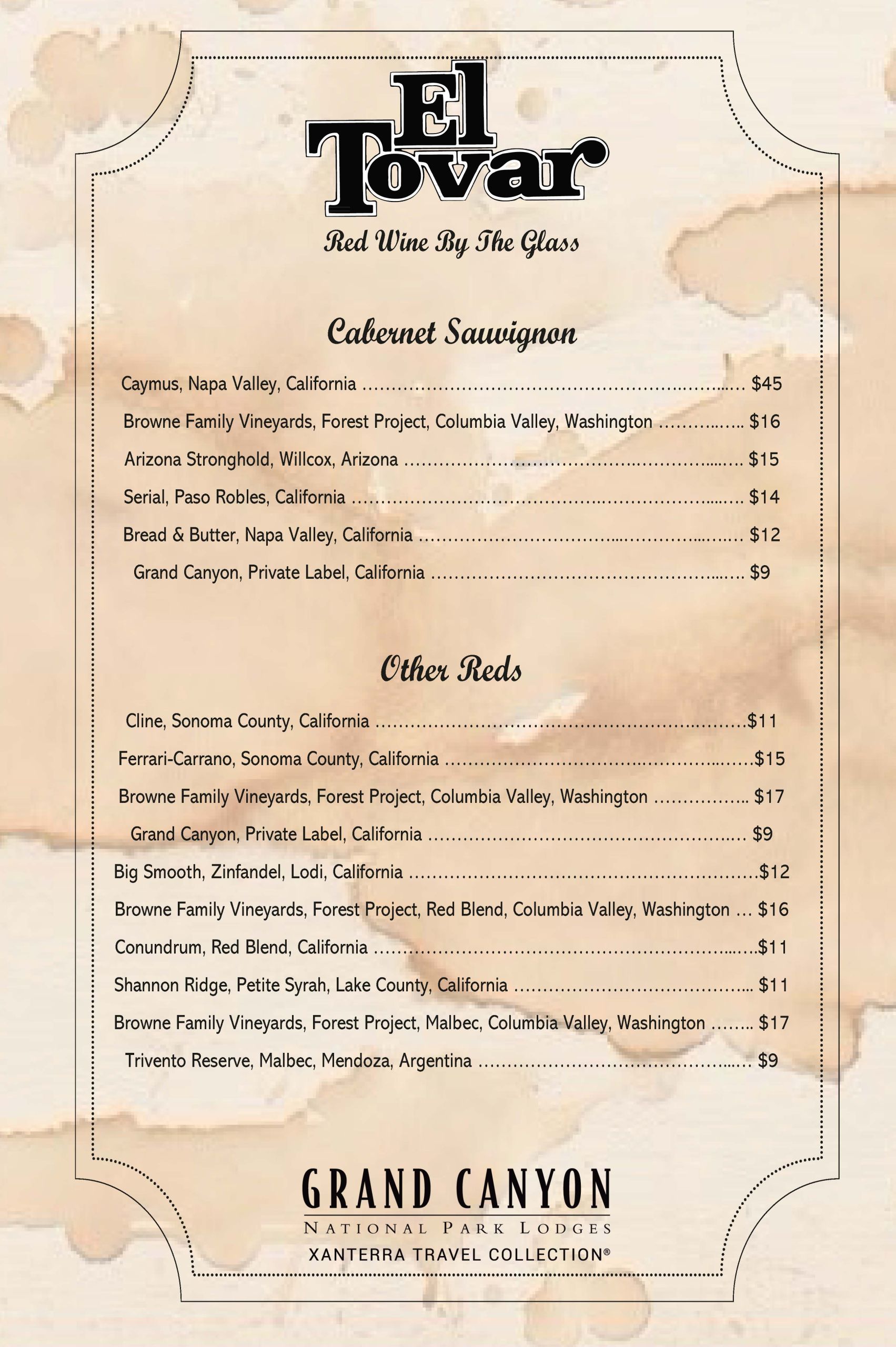 El Tovar Dining Room Menus