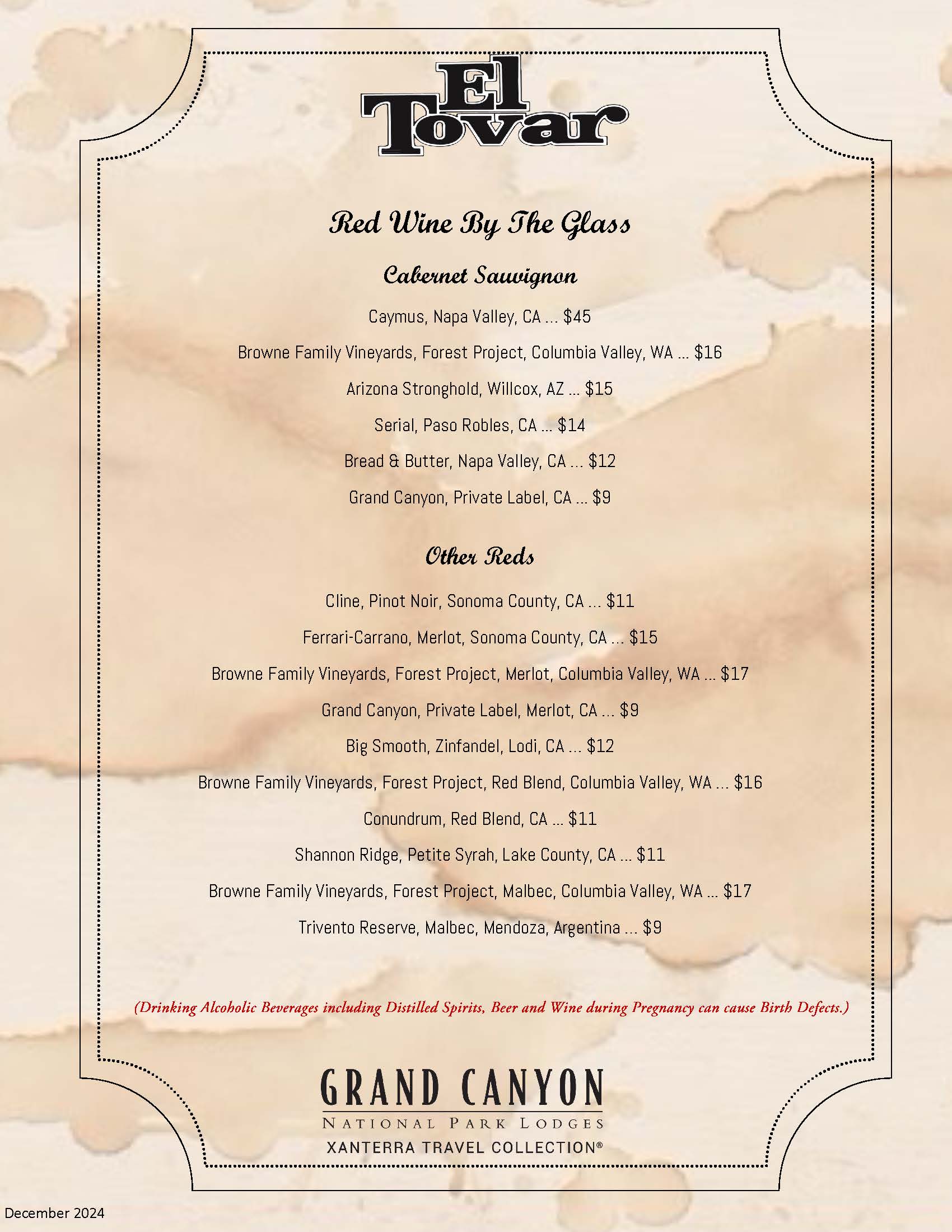 El Tovar Dining Room Menus