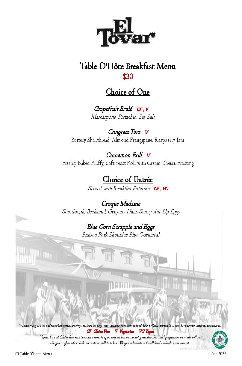 El Tovar Dining Room Menus