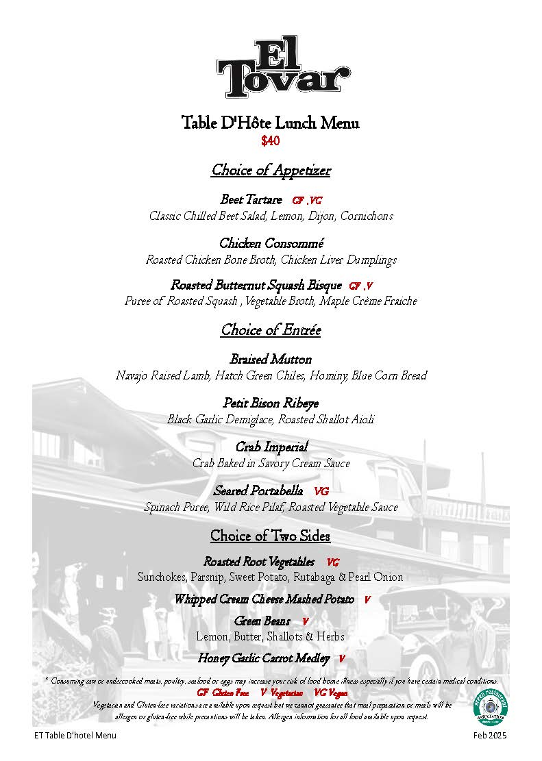 El Tovar Dining Room Menus