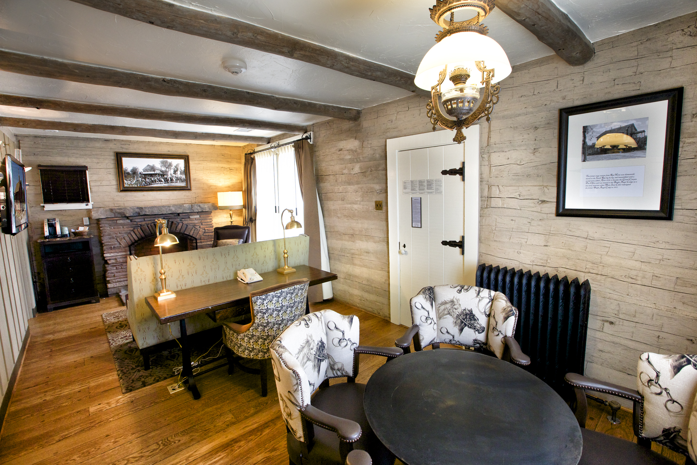 Sitting room in the Red Horse Cabin suite at Bright Angel Lodge.